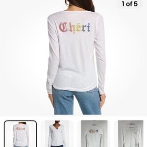 Zadig & Voltaire White Long-Sleeve Tee with Multicolor 'Chéri' Print